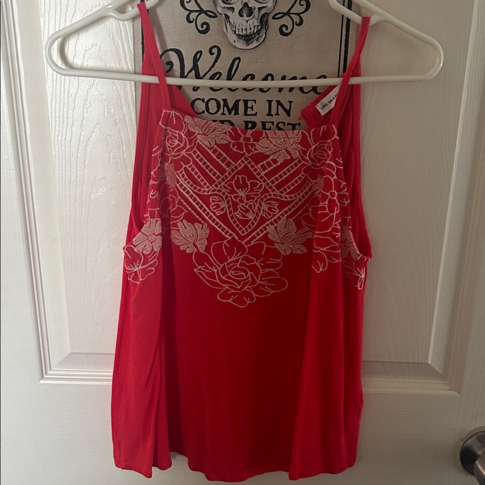 Women’s Red Floral Embroidered Tank Top